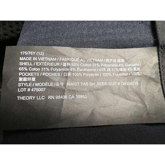 THEORY WOMENS SIZE 12 WAIST TAB SEER SUIT SHORTS STRETCH NAVY NEW - Picture 13 of 15